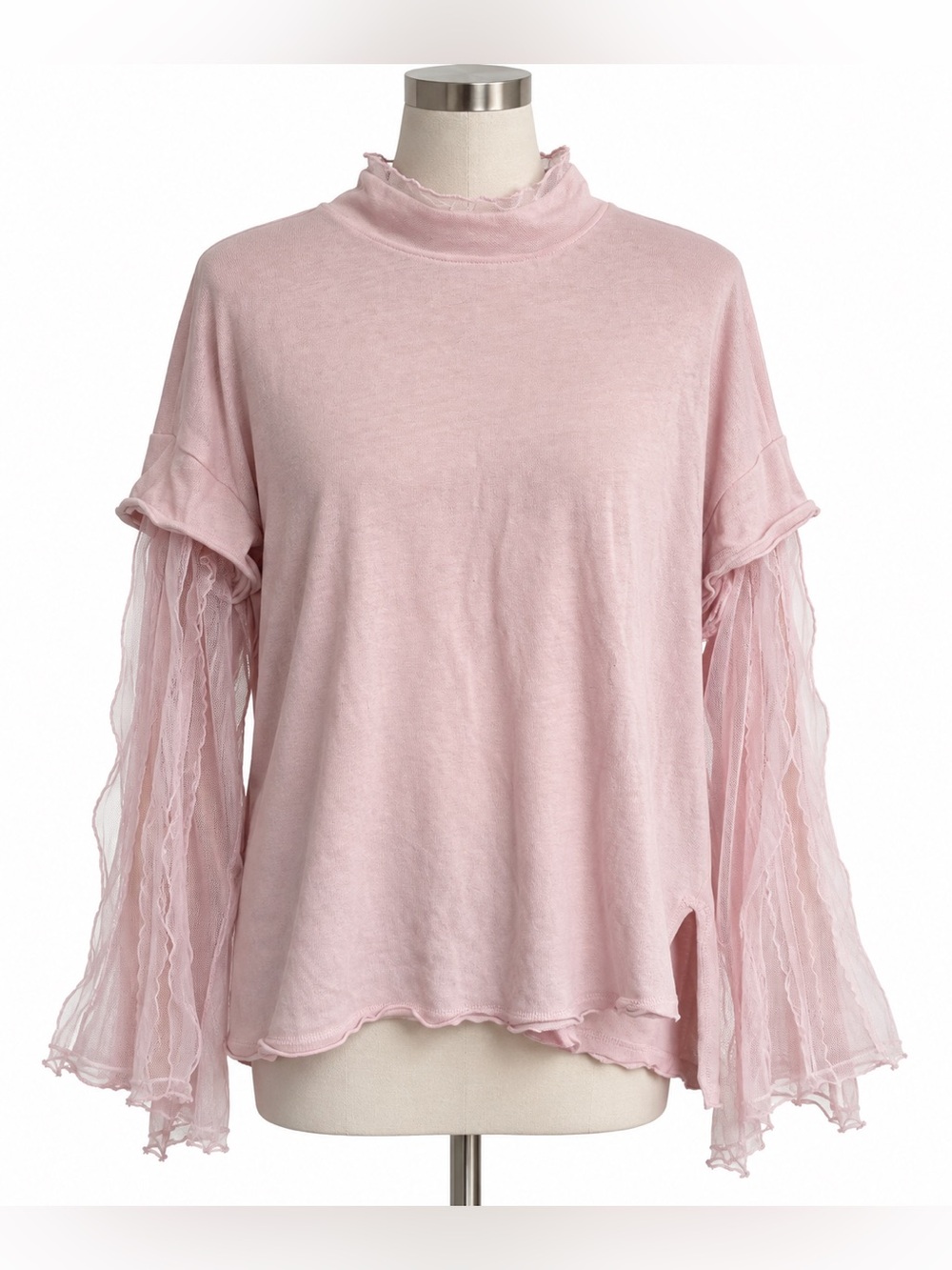 Free People Still Got It Blush Pink Mesh Bell Sleeve Top